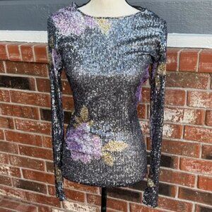 Intimately Free People Amethyst Combo Long Sleeve Top Black Purple Medium NWT